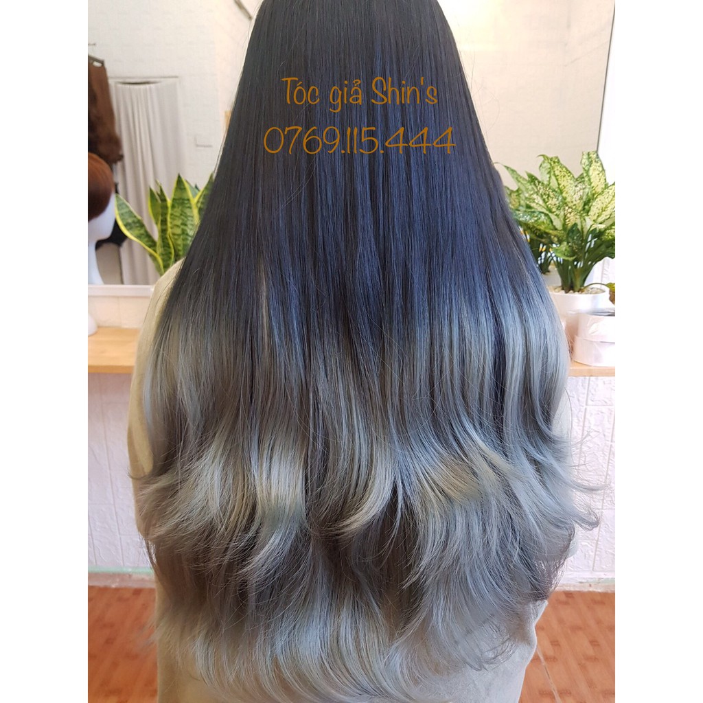 Tóc giả tóc kẹp U OMBRE màu xanh khói