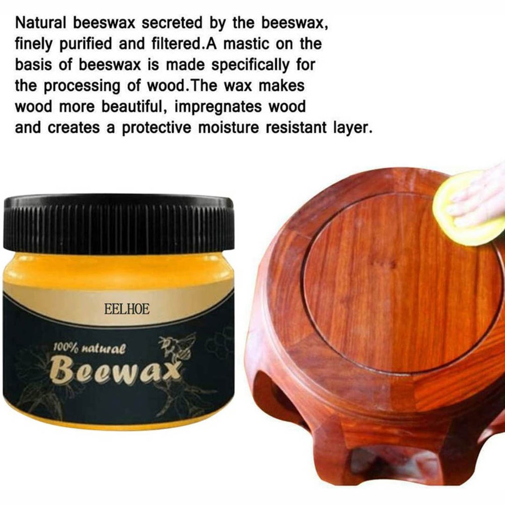 Sáp ong Beewax vệ sinh đánh bóng đồ gỗ nội thất chống thấm thành phần tự nhiên 80gr tặng kèm 2 khăn vải