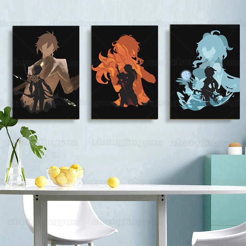 Genshin Impact Game Anime Canvas Vẽ tranh Hình ảnh trừu tượng Áp phích và in Hình ảnh nghệ thuật treo tường hiện đại cho trang trí nội thất phòng khách