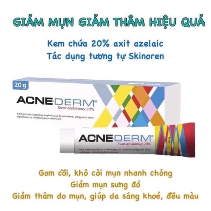 Kem Acnederm Giảm Mụn Làm Trắng Da Acne Derm 20% Axit Azelaic 20g