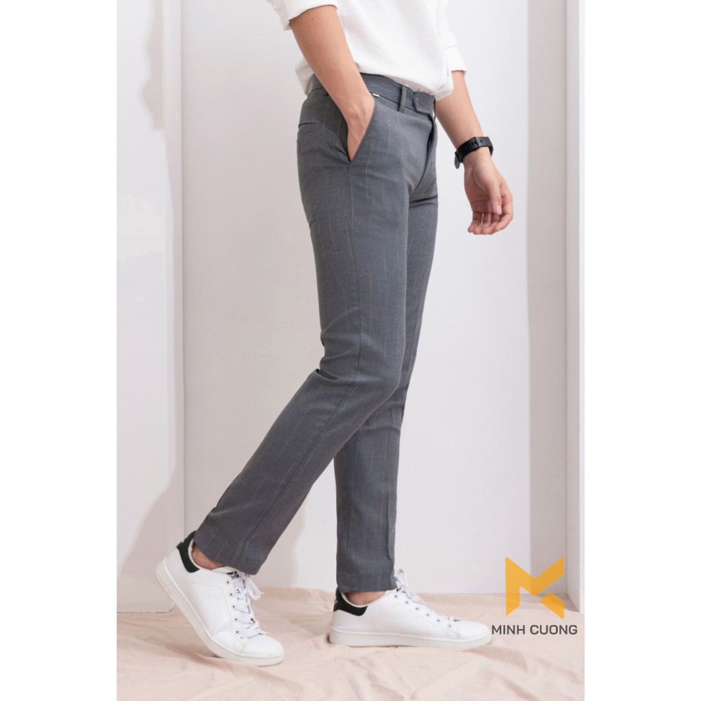 Quần âu nam dáng côn, màu xám kẻ sọc, vải cotton cao cấp | BigBuy360 - bigbuy360.vn