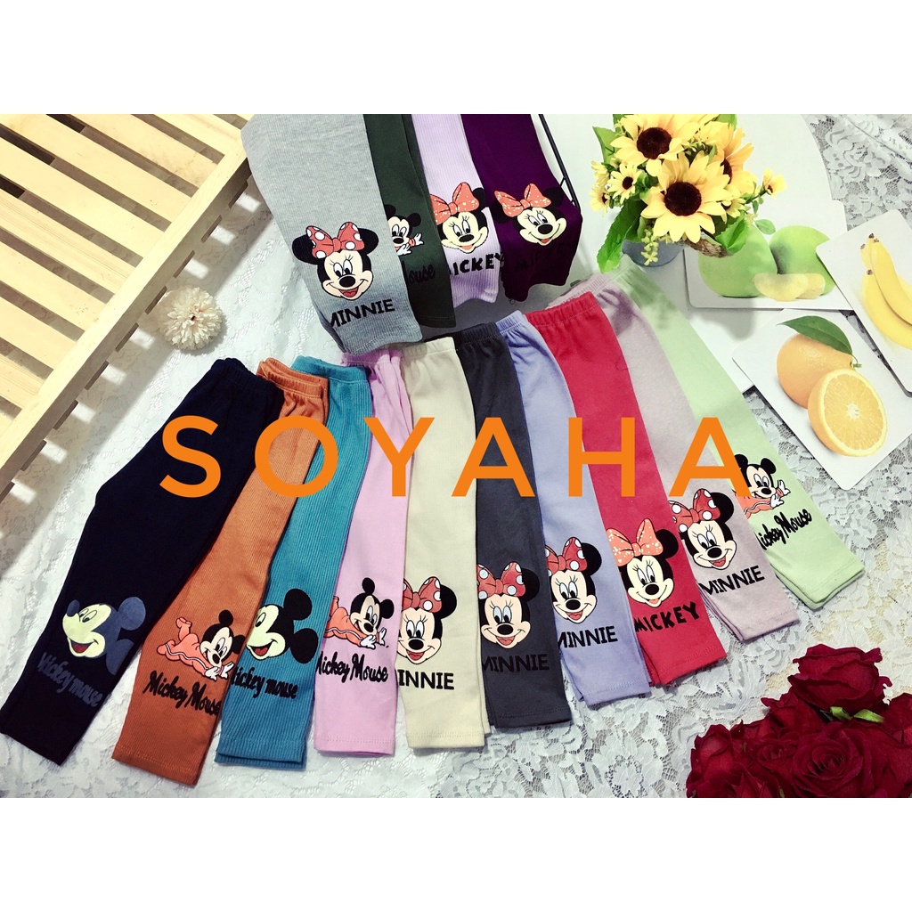 Quần Legging Bé Gái Chất Len Tăm Đẹp In Hình Mickey Cute Cho Bé 8-18kg