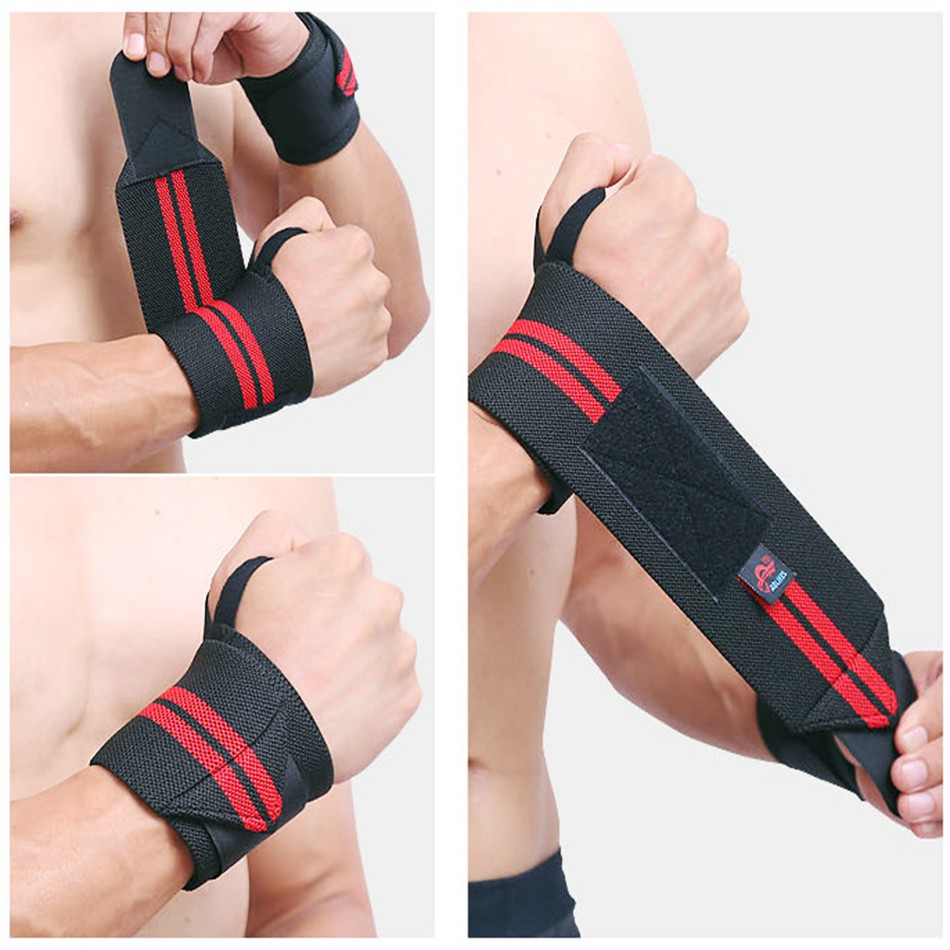 Dây quấn cổ tay - Đai quấn bảo vệ cổ tay hỗ trợ Tập Gym, Nâng Tạ sọc đỏ (2 cái)