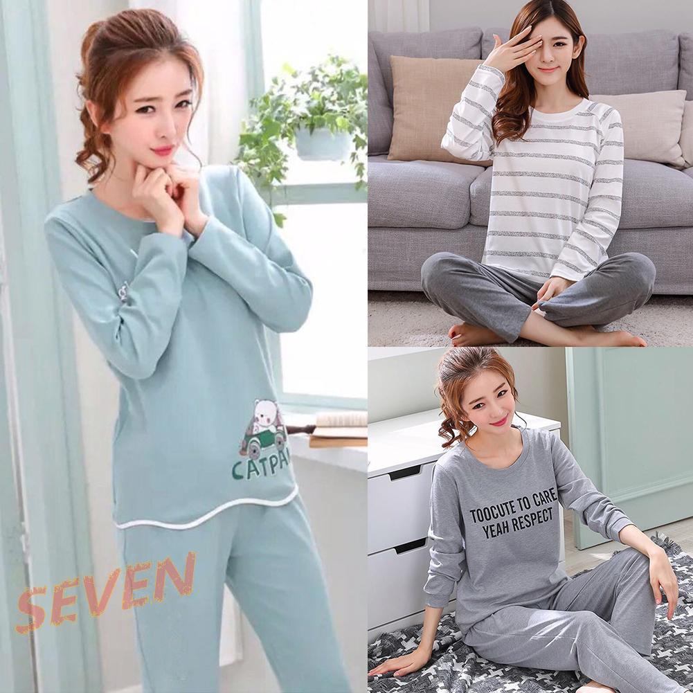 Bộ đồ ngủ tay dài dáng rộng in hoạt hình thời trang mùa thu cho nữ