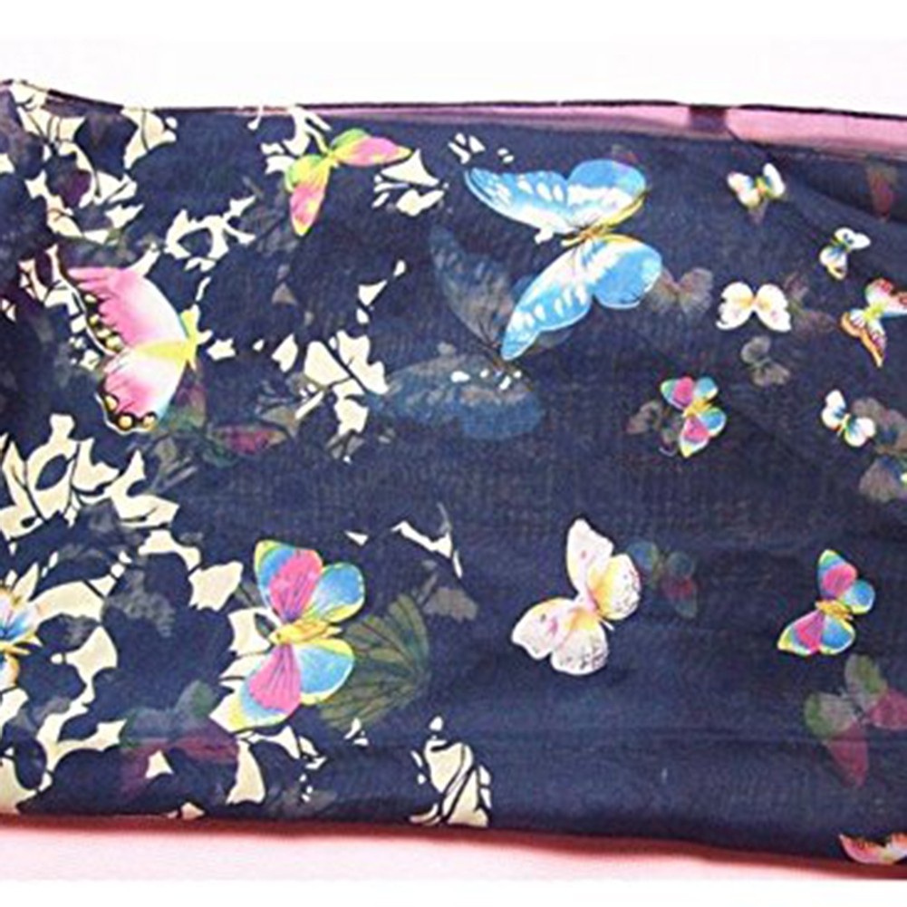 Khăn Choàng Cổ Dài Vải Chiffon Mềm Mại In Họa Tiết Bươm Bướm Thời Trang Cho Nữ