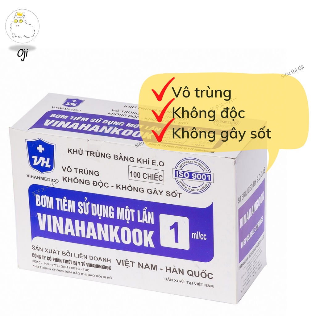 Bơm Tiêm Xilanh VINAHANKOOK Vô trùng, Không Gây Độc, Không Gây Sốt, 1-3-5-10ml