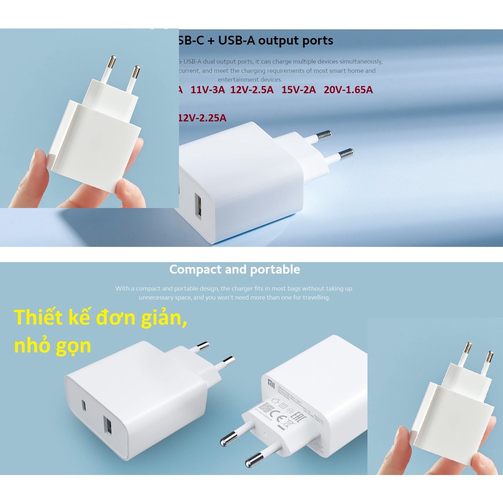 Cốc sạc nhanh 33W 2 cổng C + U Xiaomi Mi 33W AD332EU