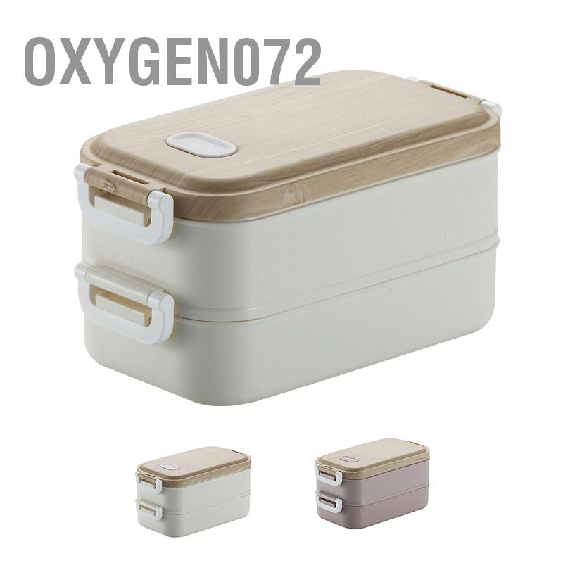 Hộp Cơm Trưa Cách Nhiệt 2 Tầng Inox 304 - Hộp Cơm Nắp Gỗ Phong Cách Nhật - PP Chống Rò Rỉ Có Thể Xếp Chồng Lên Nhau Tiện Dụng oxygen072