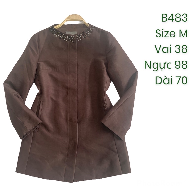 Áo khoác blazer B483 nút giấu cổ đính cườm chất dày dặn 2hand Hàn si ảnh thật