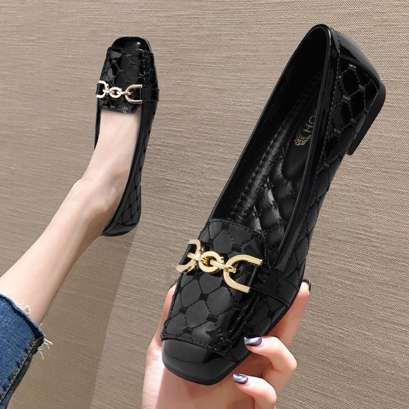 G559 - Giày Bệt Mũi Vuông Da Bóng Trần Chỉ Cao Cấp
