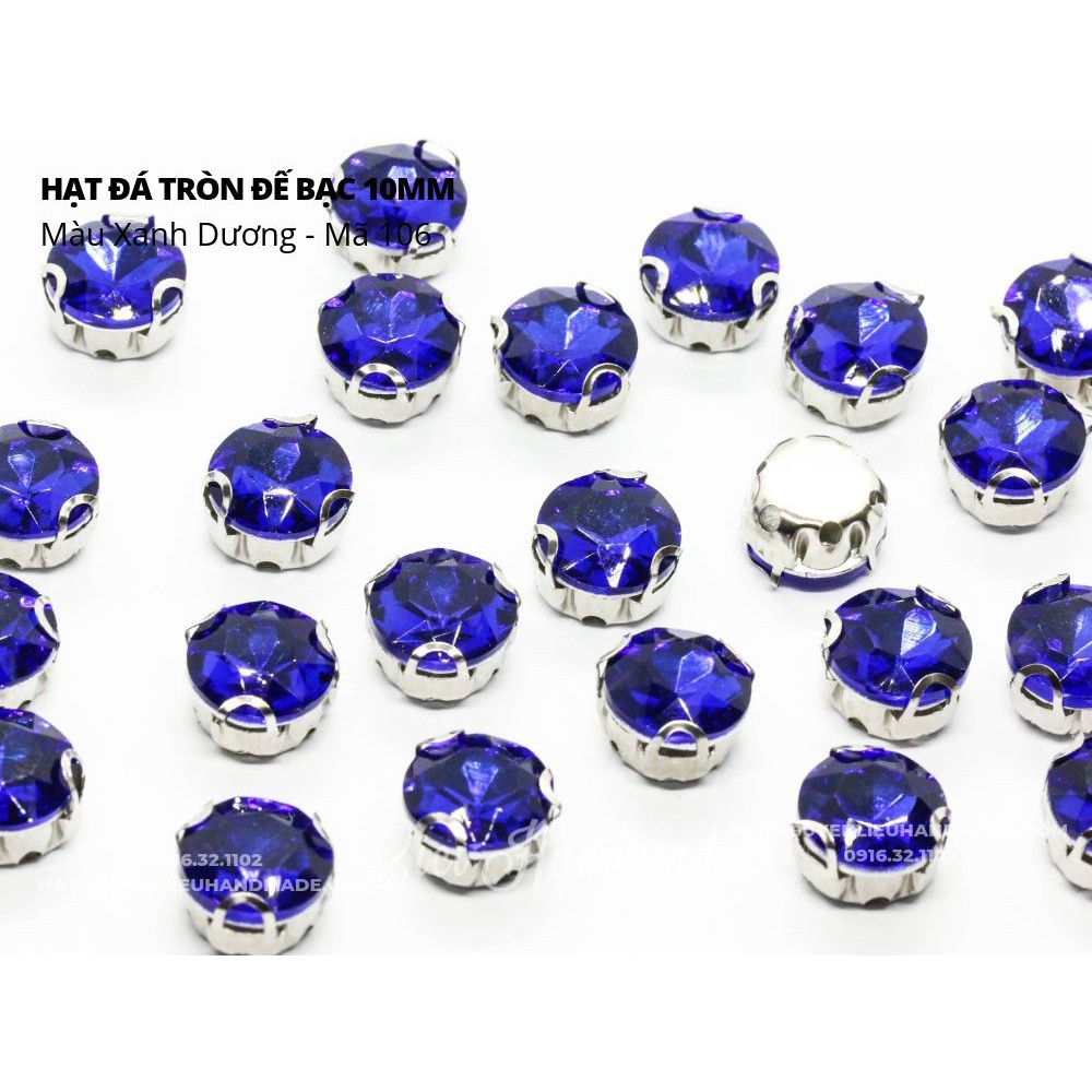 Set 10 hạt đá tròn đế bạc 10mm Cici Handmade chuyên hạt đá hạt pha lê hạt cườm hạt trang sức tự làm phụ kiện