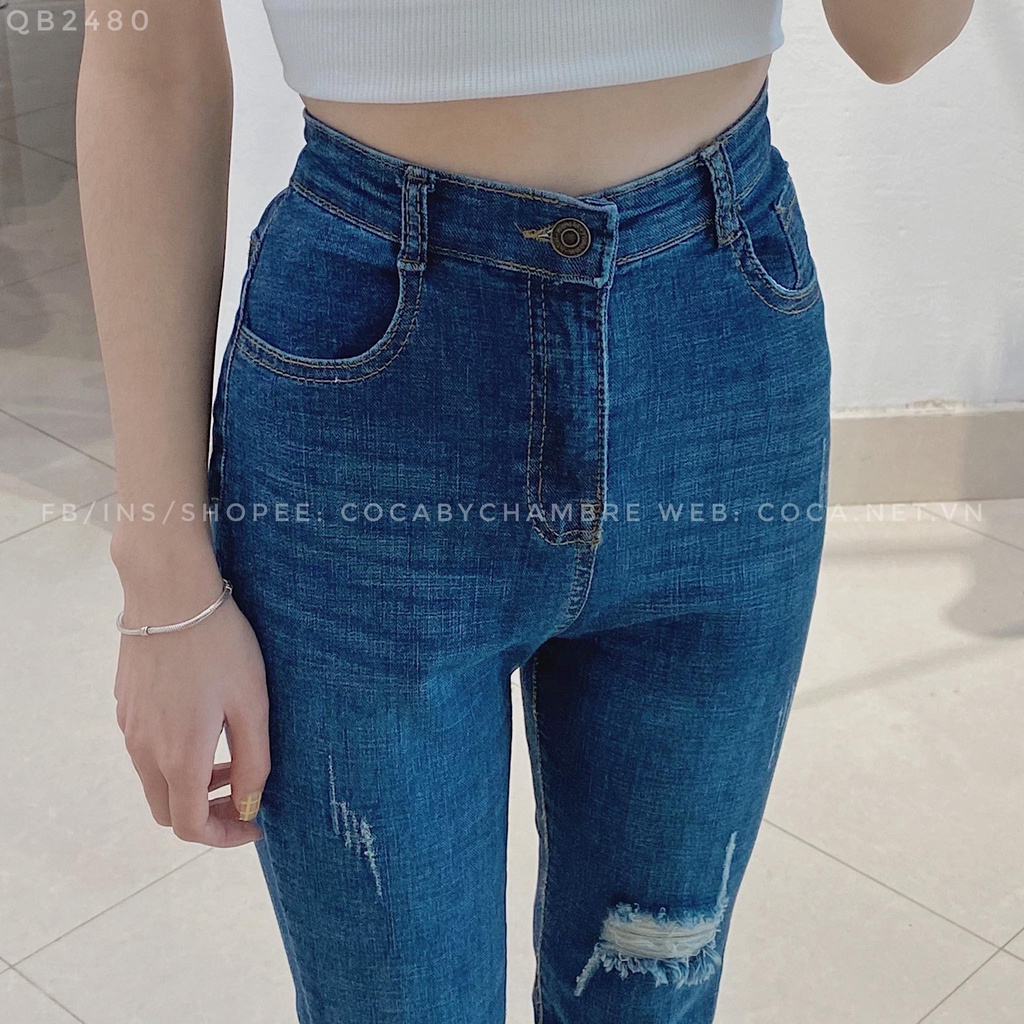 [QB2480] Quần jeans loe rách co giãn mã 2480 (Có sẵn/Ảnh thật)