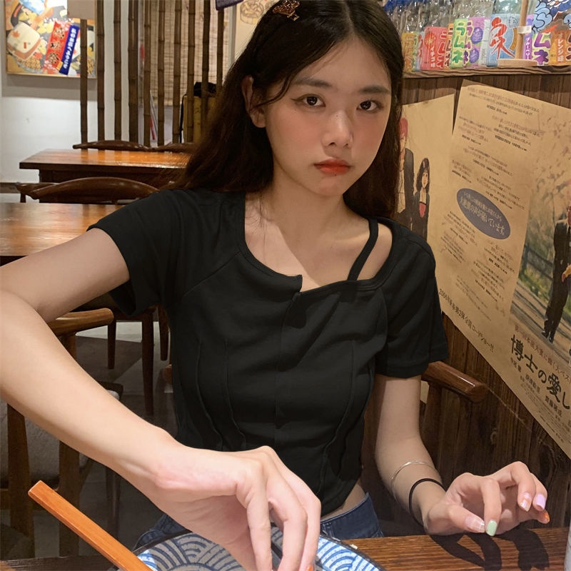 Áo Thun Cotton Tay Ngắn Cổ Vuông Ôm Dáng Thời Trang Dành Cho Nữ