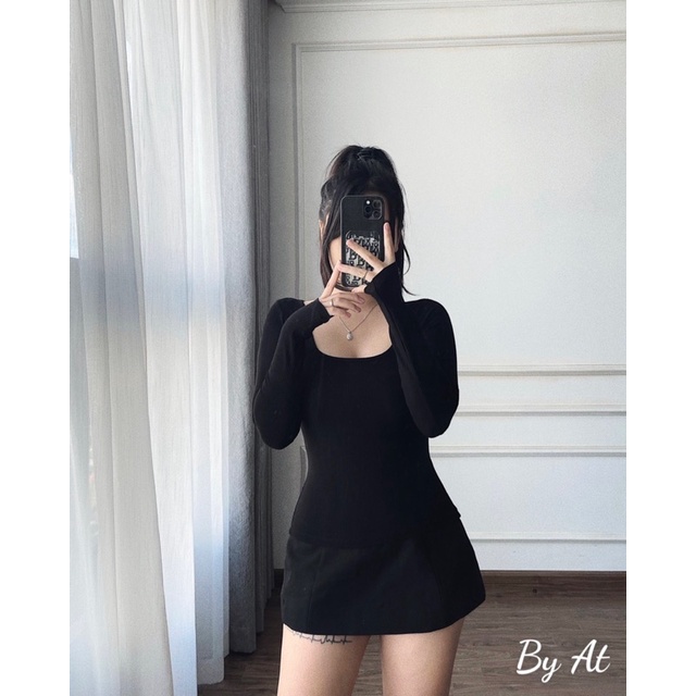 A07- Áo thun tăm cổ vuông body tay dài Sammivnxk☘️freeship