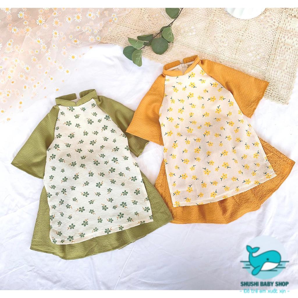[Rẻ vô địch] [Ảnh thật] Áo Dài Cách Tân Hoa Nhí Xốp Nhăn Hàng Thiết Kế Xinh Đẹp