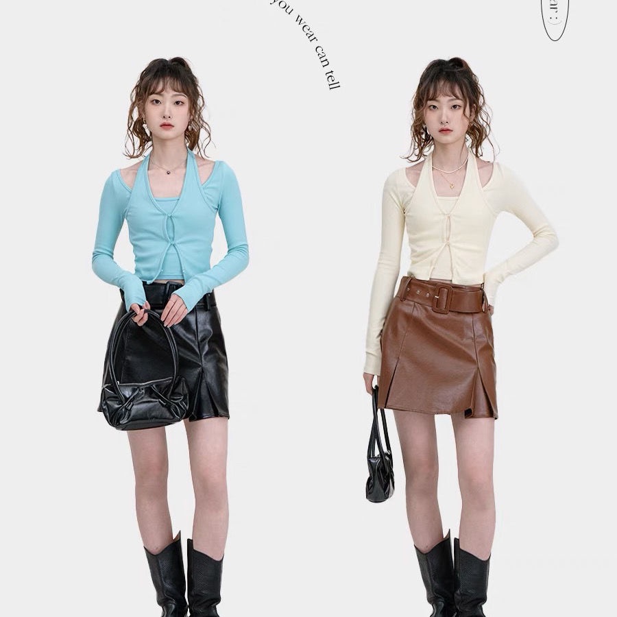 Áo Thun Tay Dài Cổ Yếm Dáng Ôm Thời Trang Xuân Hè 2022 Dành Cho Nữ