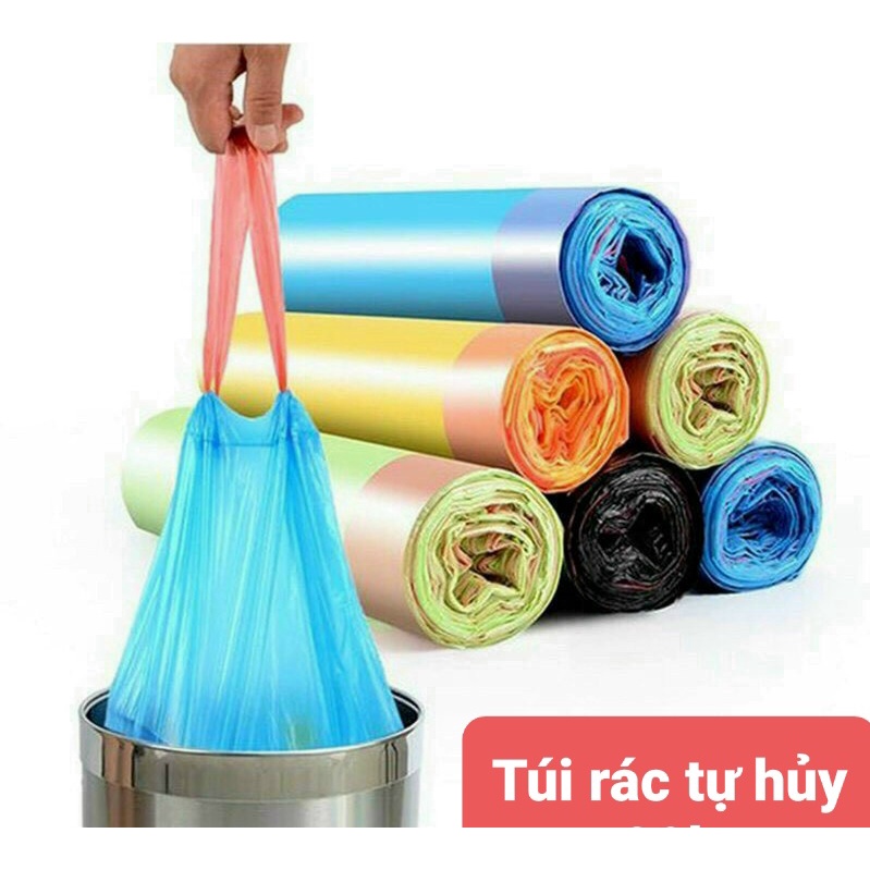 Túi Đựng Rác Sinh Học Có Quai Rút Tự Phân Hủy Bảo Vệ Môi Trường (1 Cuộn 15 Túi)