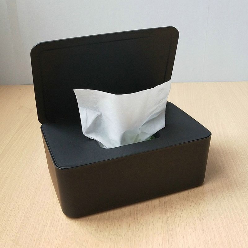 Hộp đựng khăn giấy ướt có nắp đậy màu đen chống bụi cho nhà ở / văn phòng