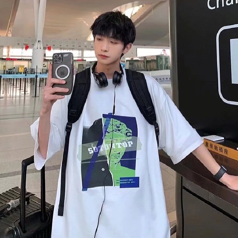 Áo Thun Dáng Rộng In Chữ Phong Cách Nhật Bản Thời Trang Mùa Hè Cho Nam Cỡ M-8XL