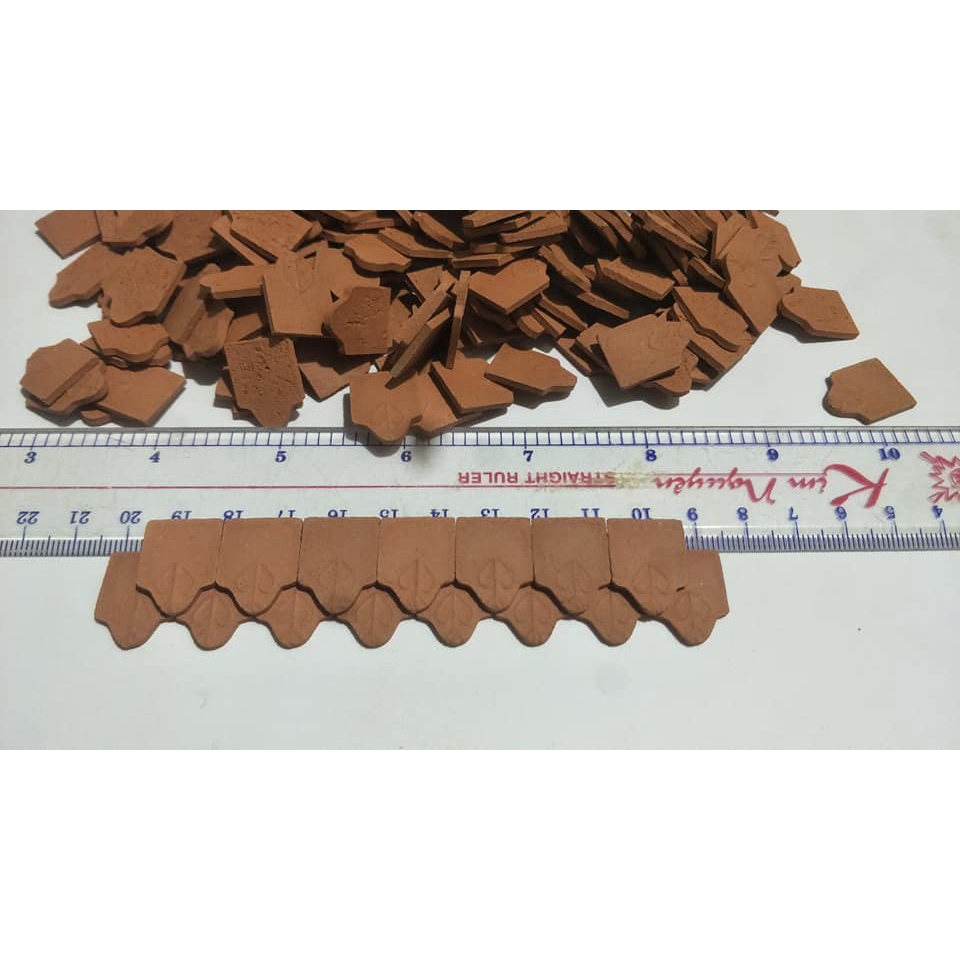 100 viên - NGÓI HOA VĂN Mini 1/10, 1/20, Gạch Ngói Đất Sét Nung Mô Hình, Tiểu Cảnh.