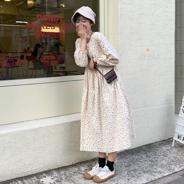 Váy Babydoll hoa nhí Vintage Hàn Quốc Kèm ảnh thật