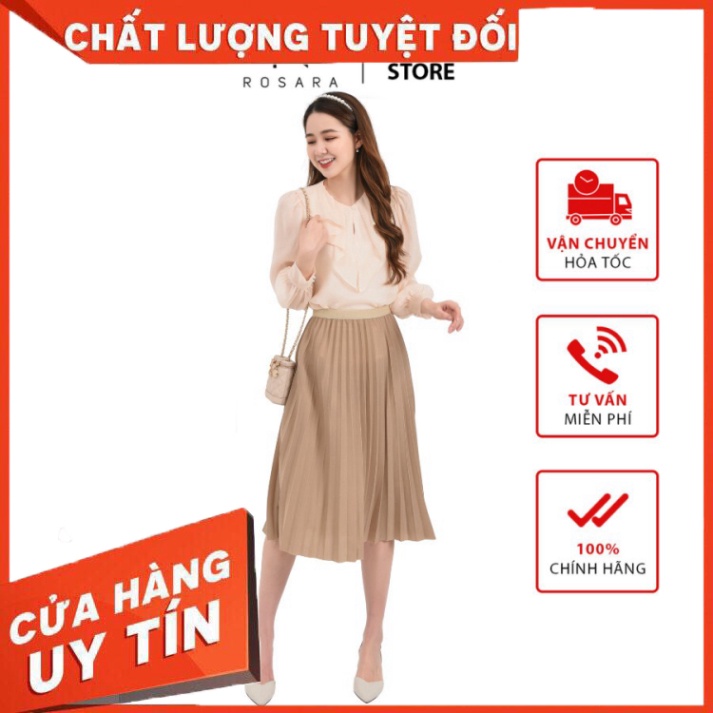 Chân váy xếp ly dài cạp chun 3 màu Rosara SP15 - Hàng nhập khẩu