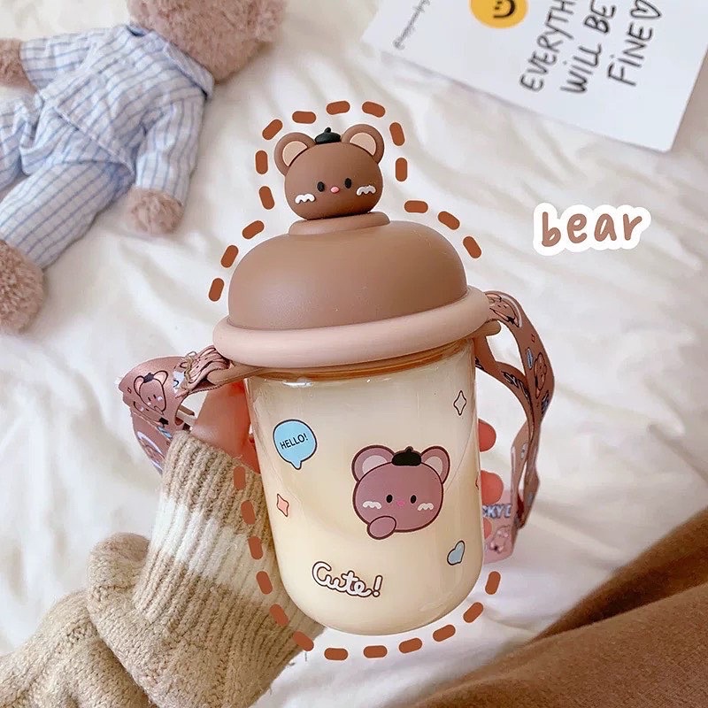 Bình nước hình thú kute nhiều hình kèm dây đeo dung tích 435ml nhiều màu nhựa PC an toàn sức khỏe