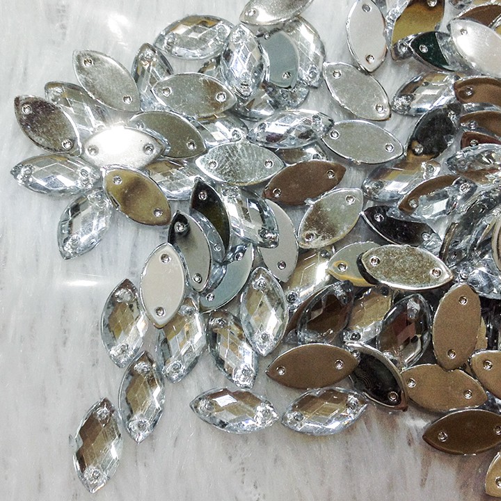 Set 15 hạt đá nhựa acrylic kết áo hình thoi lá sang trọng size 1cm