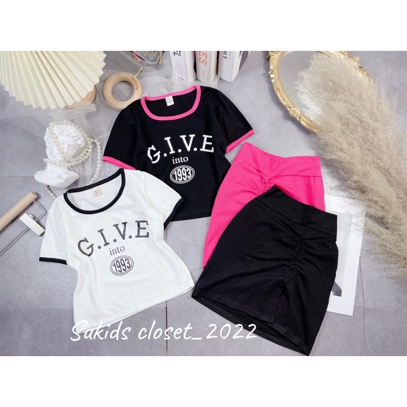[SET BÉ GÁI] Bộ GIVE kèm chân váy rút dây 2 màu siêu sang cho bé gái