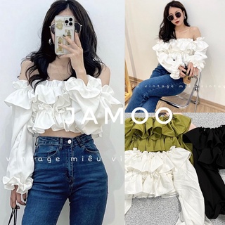 Áo trễ vai bèo dáng croptop xinh tiểu thư