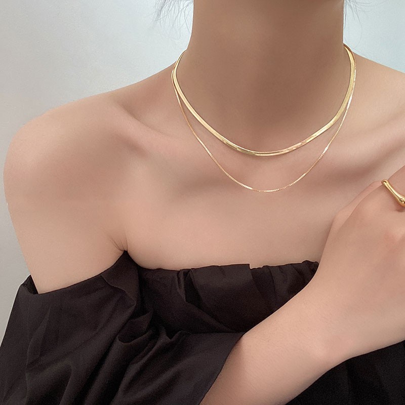 Vòng cổ xương rắn hai lớp màu vàng/bạc đơn giản khí chất dễ phối