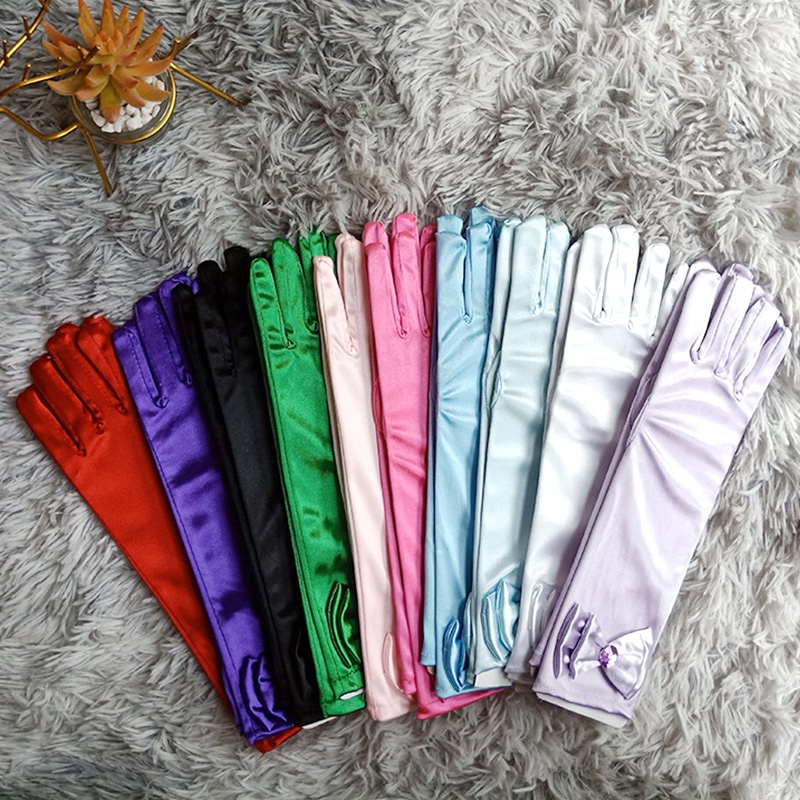 Găng Tay Dài Đính Kim Sa Và Nơ Xinh Xắn Cho Bé Gái