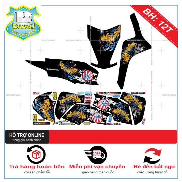 ( Quí khách vui lòng mang ra tiệm cho thợ dán ) Tem VISION 2016 CÁ CHÉP DÁN XE ĐEN [Bi Decal]