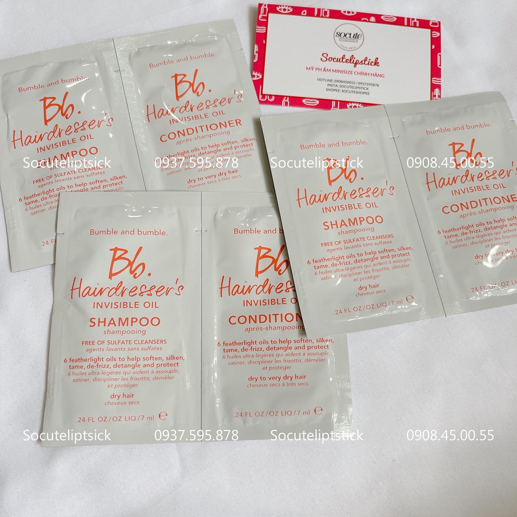 Sample Dầu Gội Dầu Xả Bumble and bumble Mini Hairdresser’s Invisible Oil Shampoo and Conditioner 7mlx2