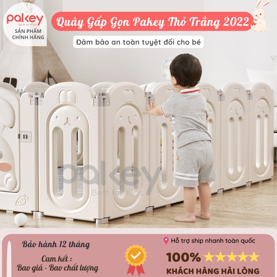 Quây cũi nhựa gấp gọn Pakey Thỏ Trắng 2022 Cao cấp Tặng 100 BÓNG - 1 GIỎ ĐỰNG BÓNG, Quây cũi gấp gọn cho bé New 2022