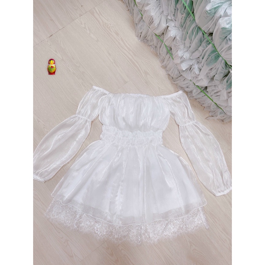 Áo kiễu nữ chất voan mỏng trễ vai tay bồng phối viền ren hot