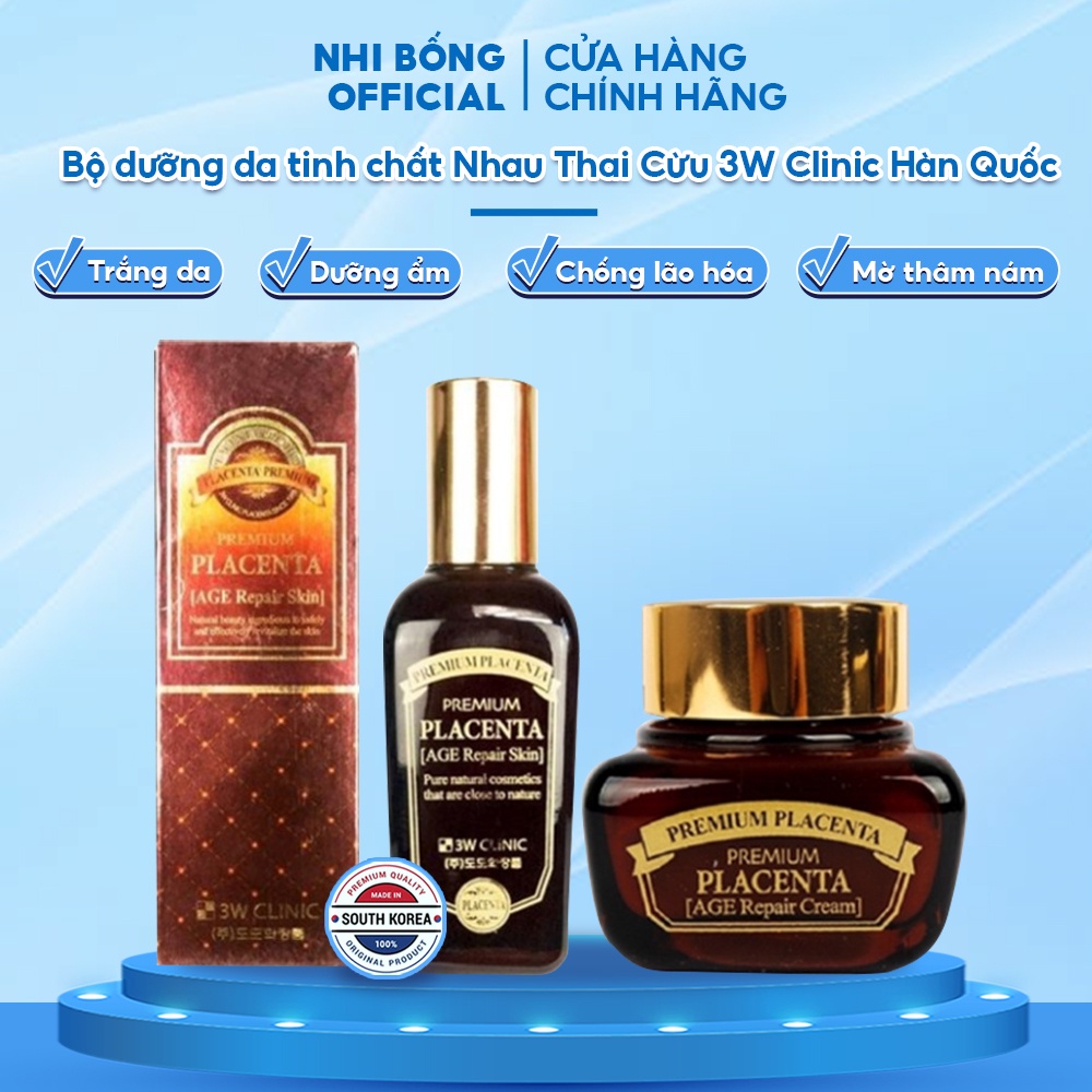 Bộ Dưỡng Da - Set Dưỡng Trắng Da Tinh Chất Nhau Thai Cừu 3w Clinic Hàn Quốc [SERUM+KEM DƯỠNG]