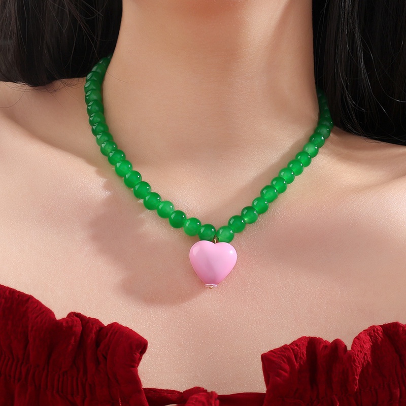 Khuyên Tai/Vòng cổ Mặt Trái Tim Hạt Màu Sắc Ngọt Ngào Phong Cách Vintage