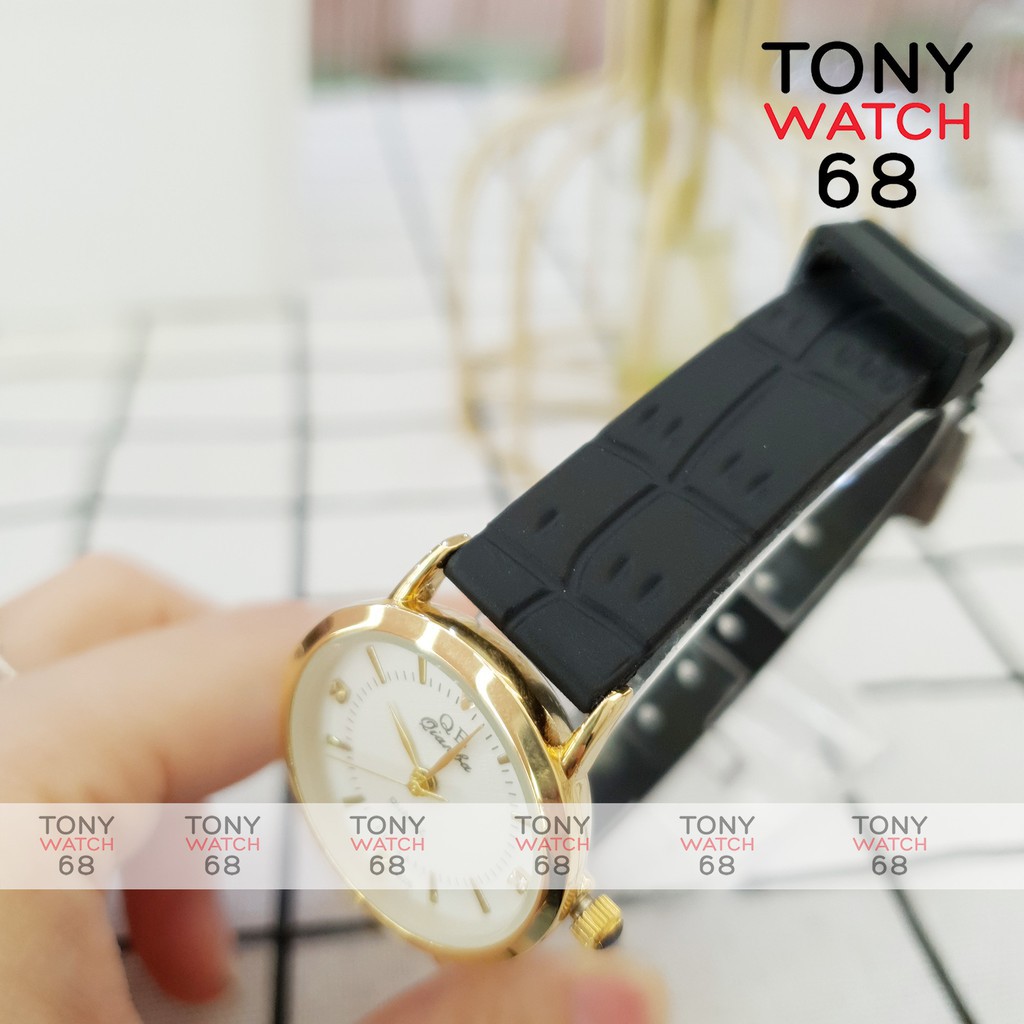 Cặp đồng hồ đôi nam nữ QB viền mạ vàng dây cao su siêu bền chính hãng Tony Watch 68