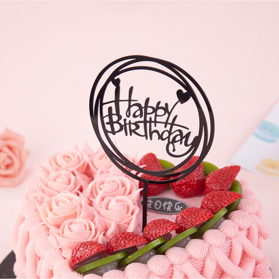 Túi 10 meka Tròn Happy Birthday trang trí bánh sinh nhật, mica cắm bánh sinh nhật