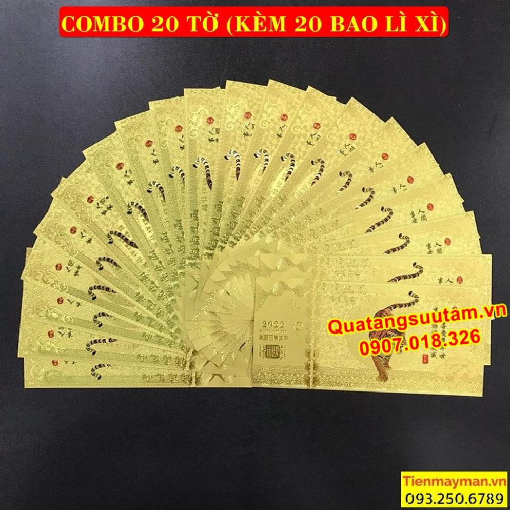 [RƯỚC LỘC] Combo 20 tờ Tiền 100 Macao In Hình Con Cọp Vàng 2022 , tặng kèm bao lì xì - MẪU 1, Quà Tết 2022