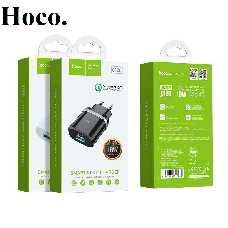 Củ Sạc Nhanh 3A HOCO C12Q DÒNG QC3.0/18W SẠC FULL IPHONE, IPAD, ANDROID - CHÍNH HÃNG