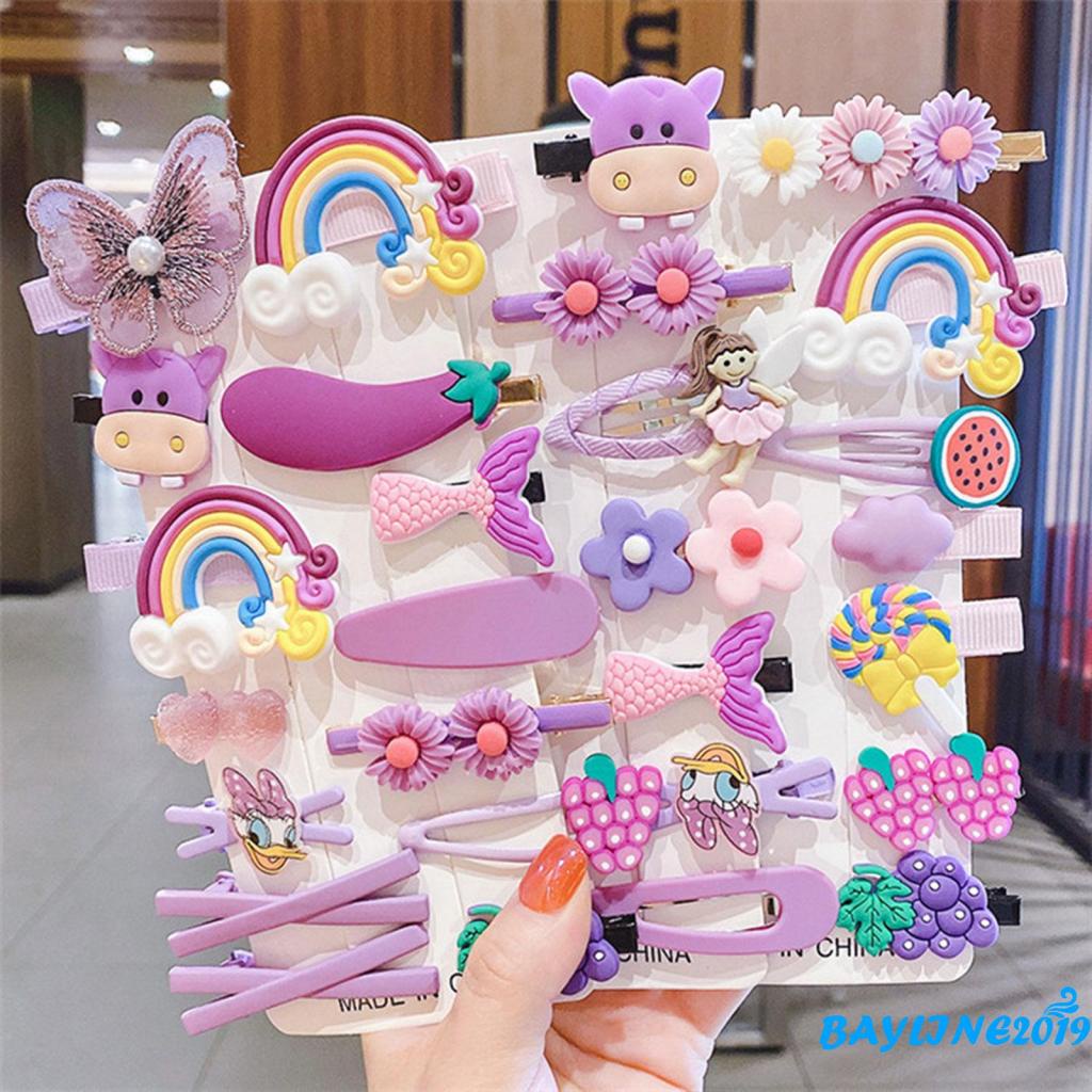 Set 14 Kẹp Tóc Hình Thú / Bông Hoa Dễ Thương Dành Cho Bé Gái