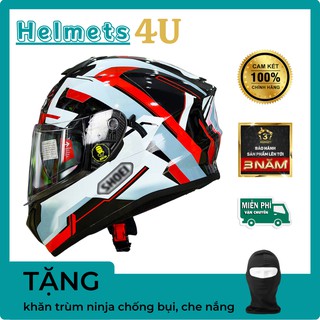 Mũ fullface 2 kính YOHE 981 đen bóng lên tem decal Shoei Brink trắng đỏ - Helmets 4U