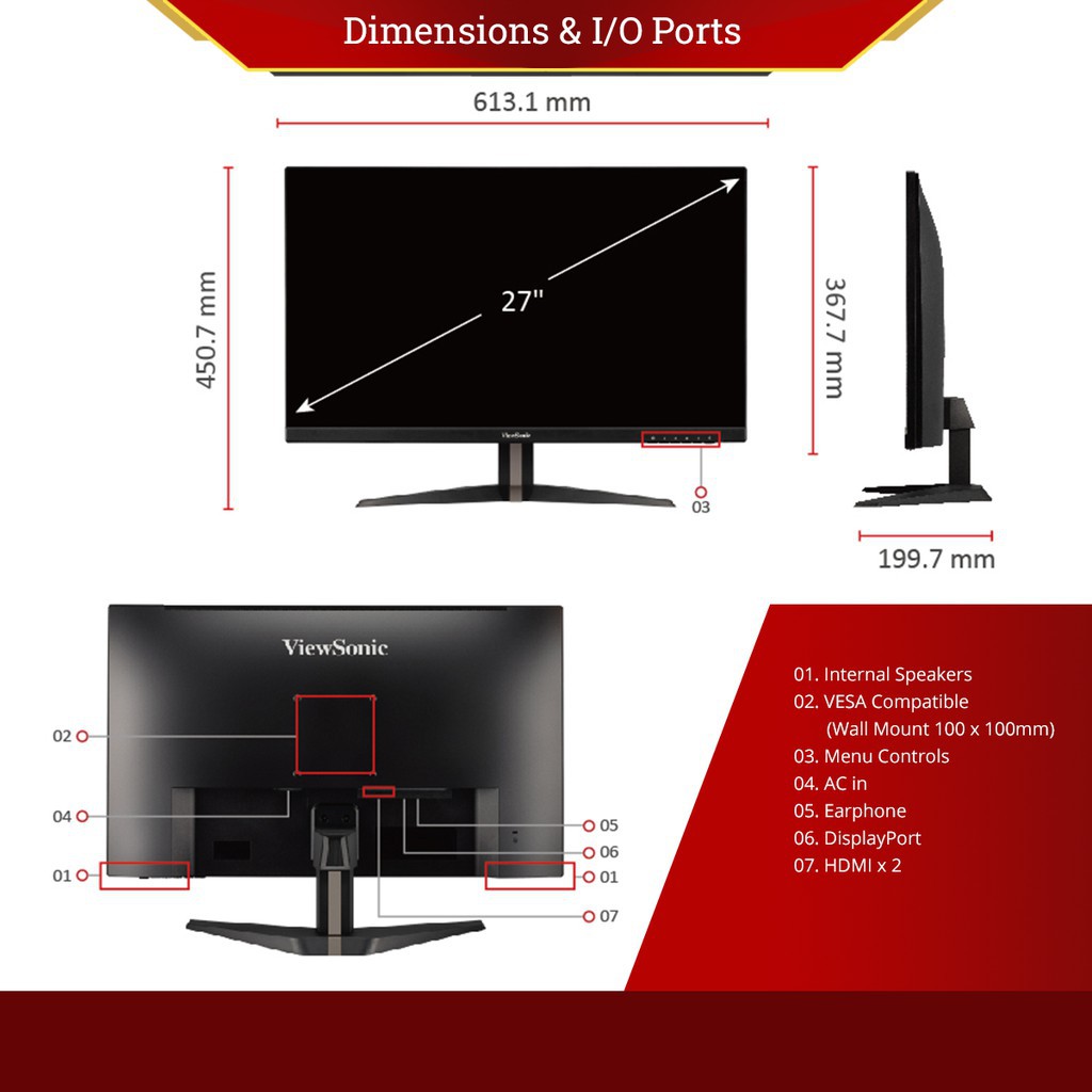 Màn hình gaming ViewSonic VX2705-2KP-MHD IPS 27inch 2k/144Hz/Flat/HDMI/VGA (Đen)