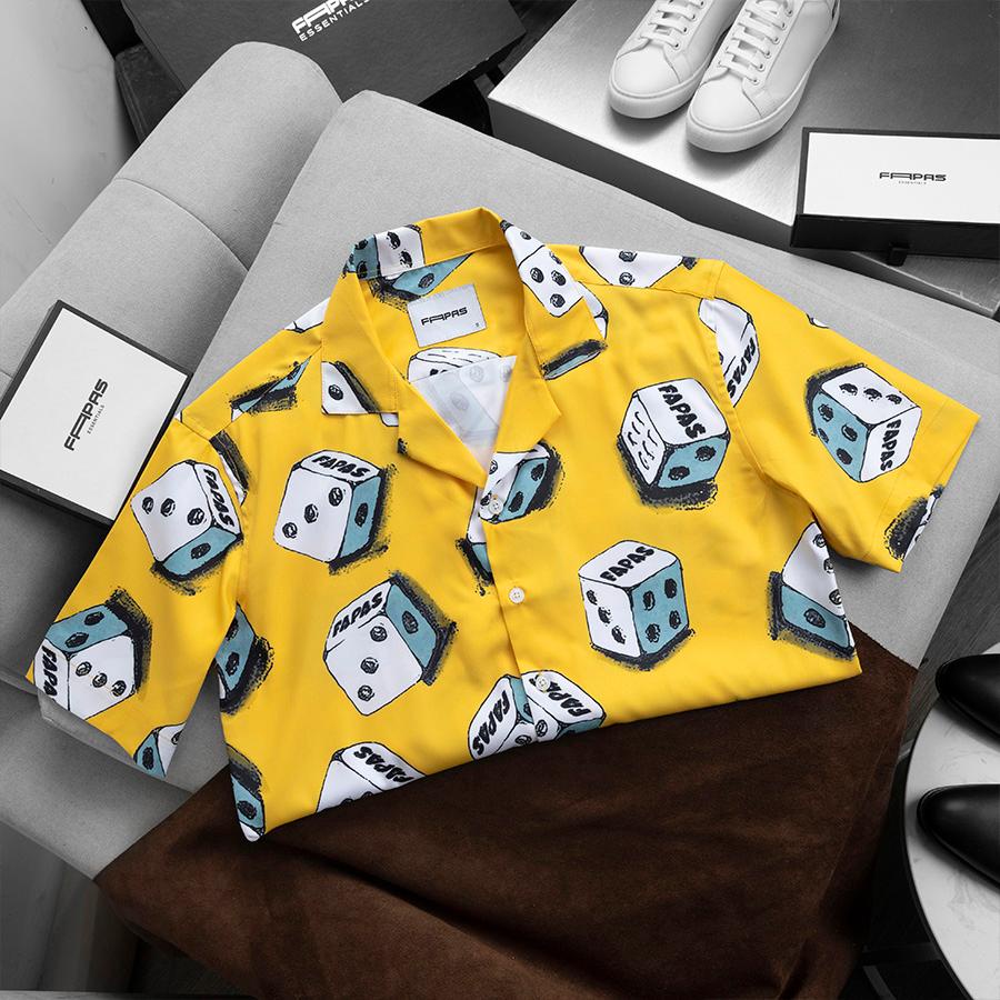 Áo Sơ Mi Dice Tay Ngắn Vải Chun Chéo Mềm Mại Họa Tiết Xúc Xắc Nổi Bật - FAPAS