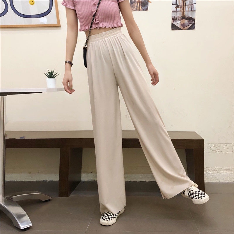 Ice silk wide-leg pants female spring and autumn high waist drape black loose summer thin section Casual straight-leg fall trousers