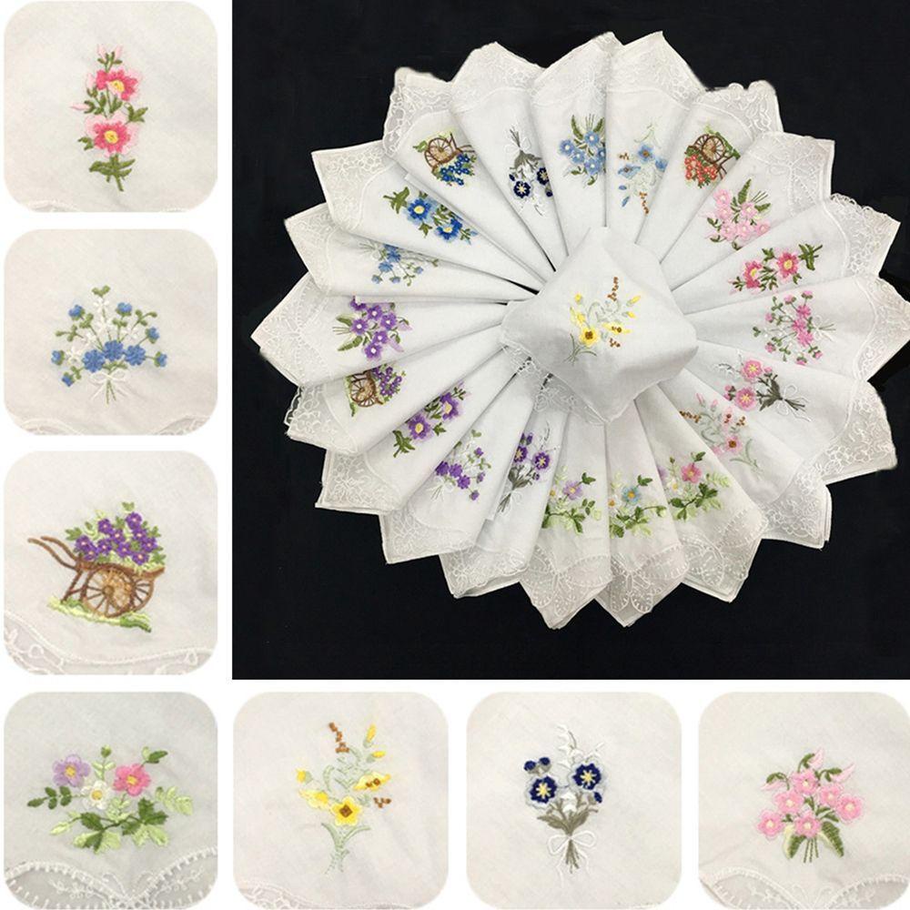 Bộ 6 Khăn Tay Thêu Hoa 100% Cotton