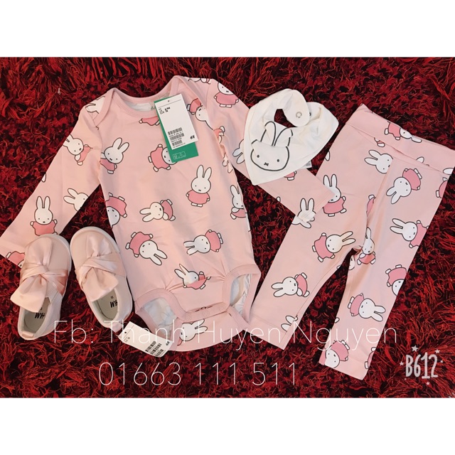 Set body thỏ hồng HM auth 6-9m