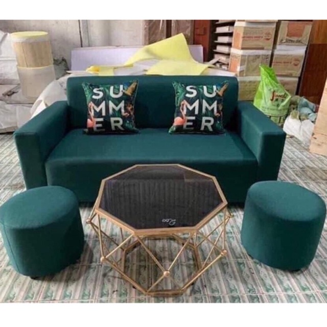 Bộ Sofa Tay Vuông 1,6m Và Bàn Kim Cương Mặt Kính